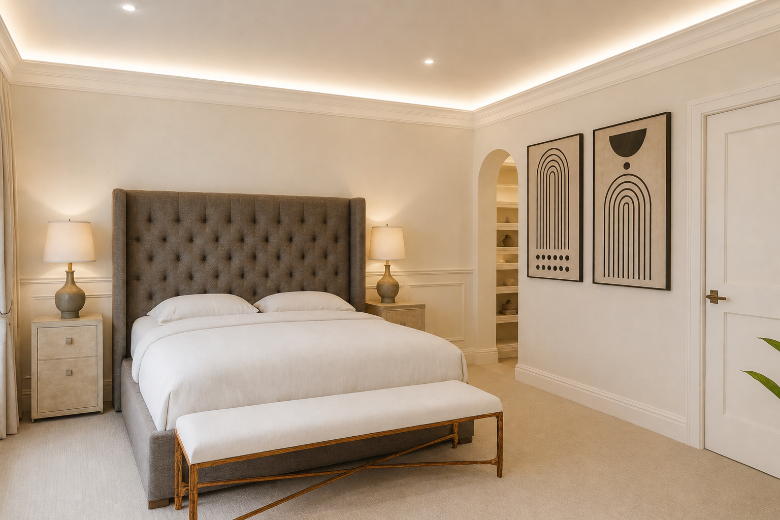 Calm principal bedroom evoking feeling